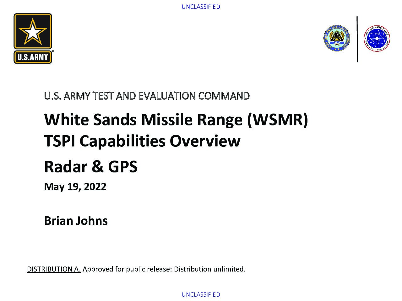 9-2_White Sands Missile Range (WSMR) TSPI Capabilities Overview Radar GPS – ITEA